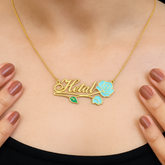 Name Necklace with Vintage Flower