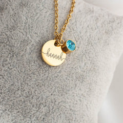 Custom Engraved Name Necklace with Birthstone