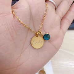 Custom Engraved Name Necklace with Birthstone