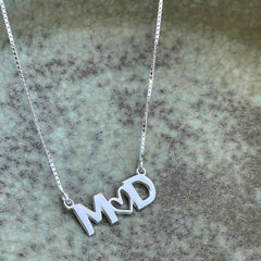 Two Initials Necklace with Heart for Couple