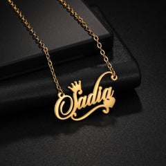 Crown & Heart Name Necklace