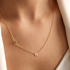 Initial Necklace With Birthstone