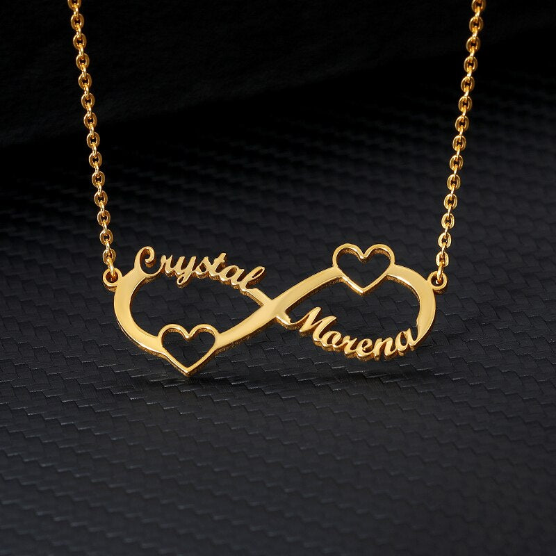 Infinity Name Necklace-Double Heart
