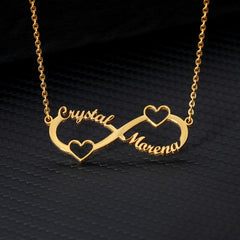 Infinity Name Necklace-Double Heart
