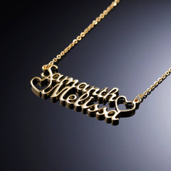 Double Heart And Double Name Necklace