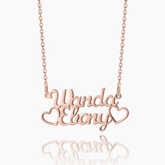 Double Heart And Double Name Necklace