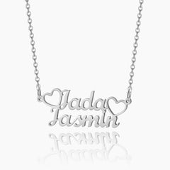 Double Heart And Double Name Necklace