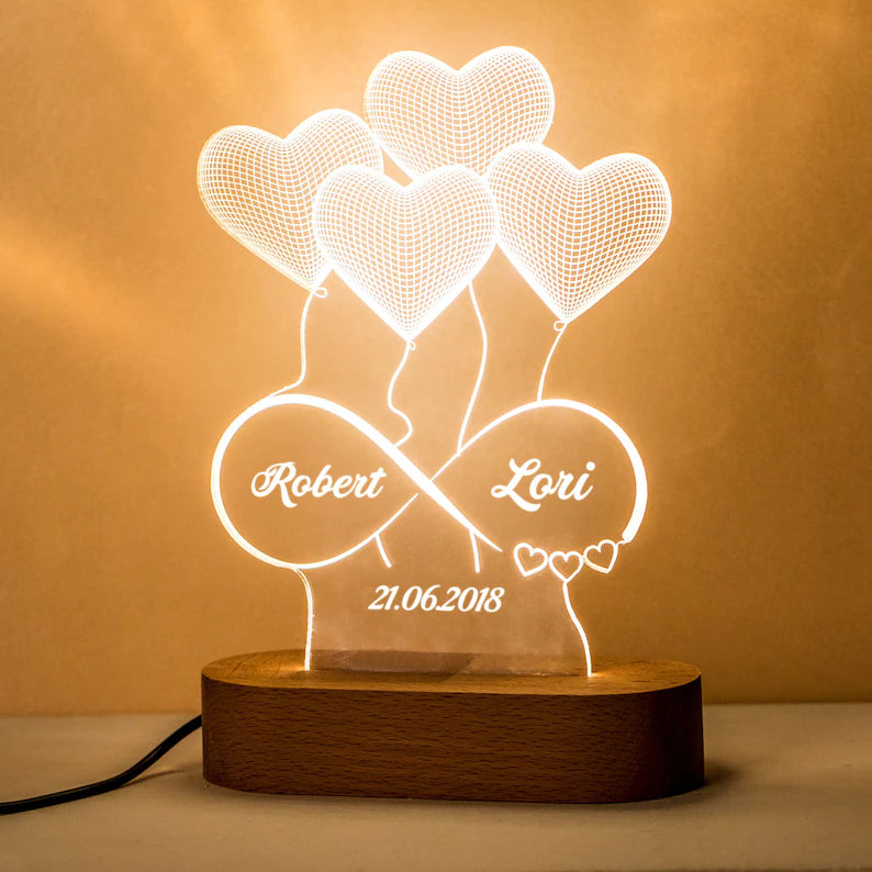 3D Illusion Lamp Night With Names Engraved For Her Girlfriend Wife