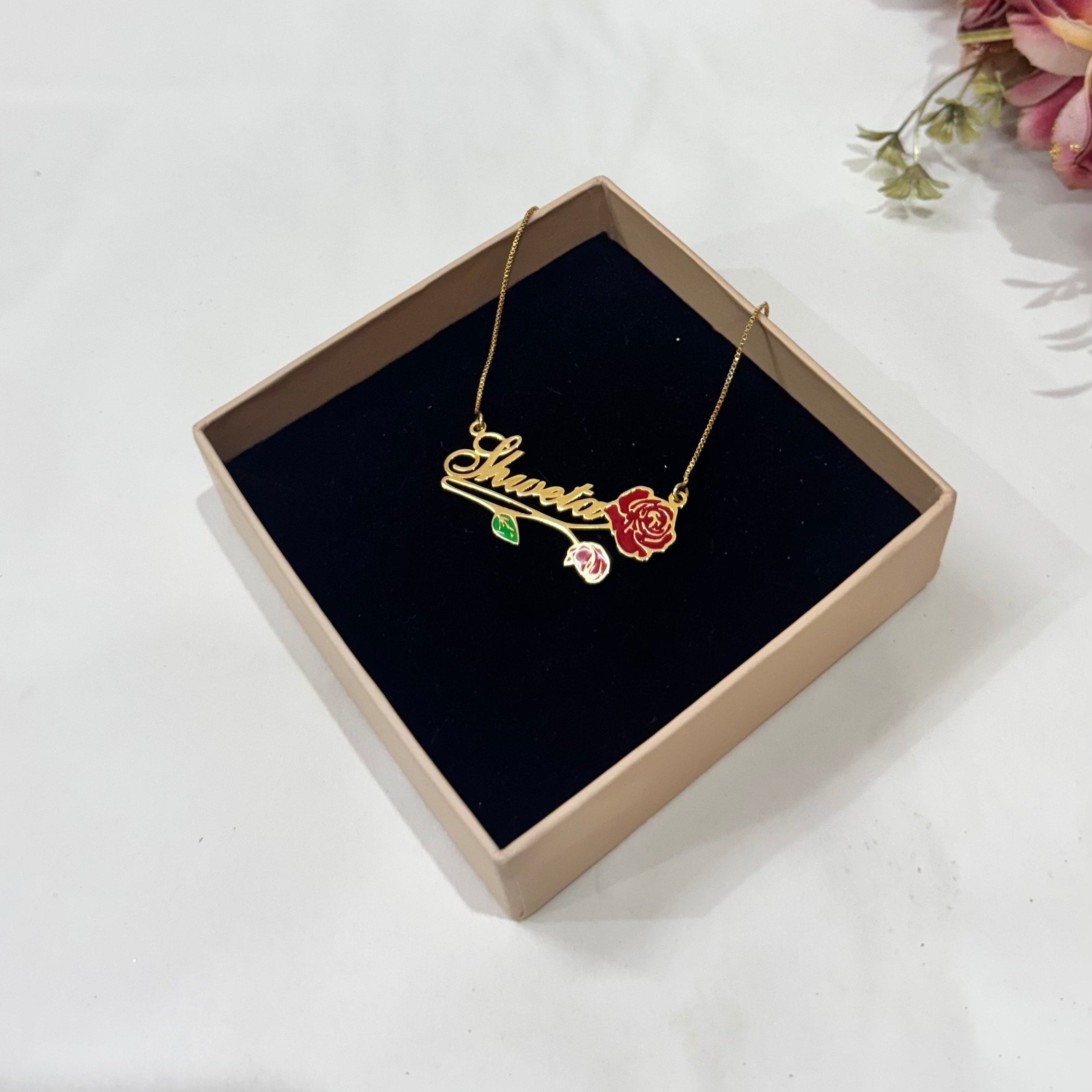 Name Necklace with Vintage Flower