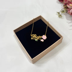 Name Necklace with Vintage Flower