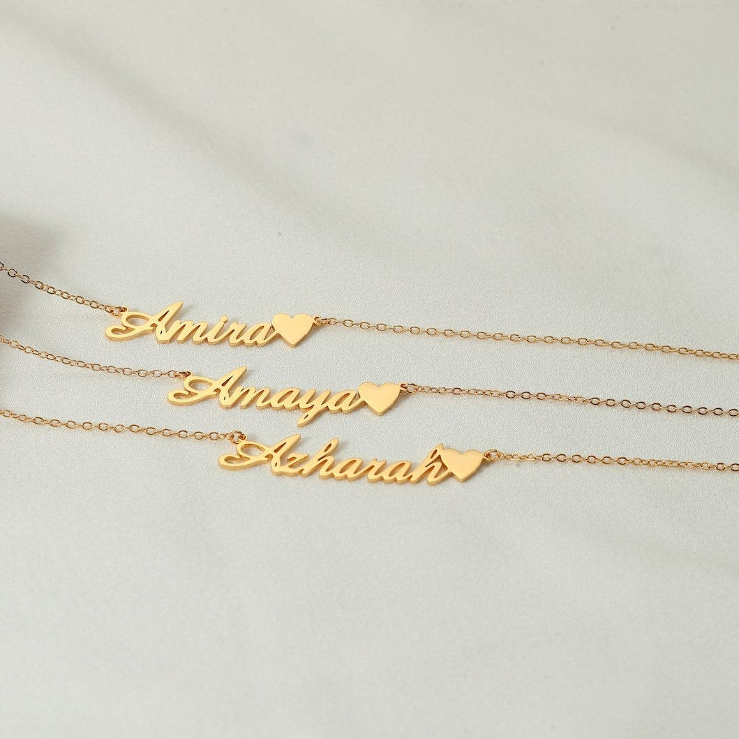 Custom Name Necklace with Heart by Artsy Store