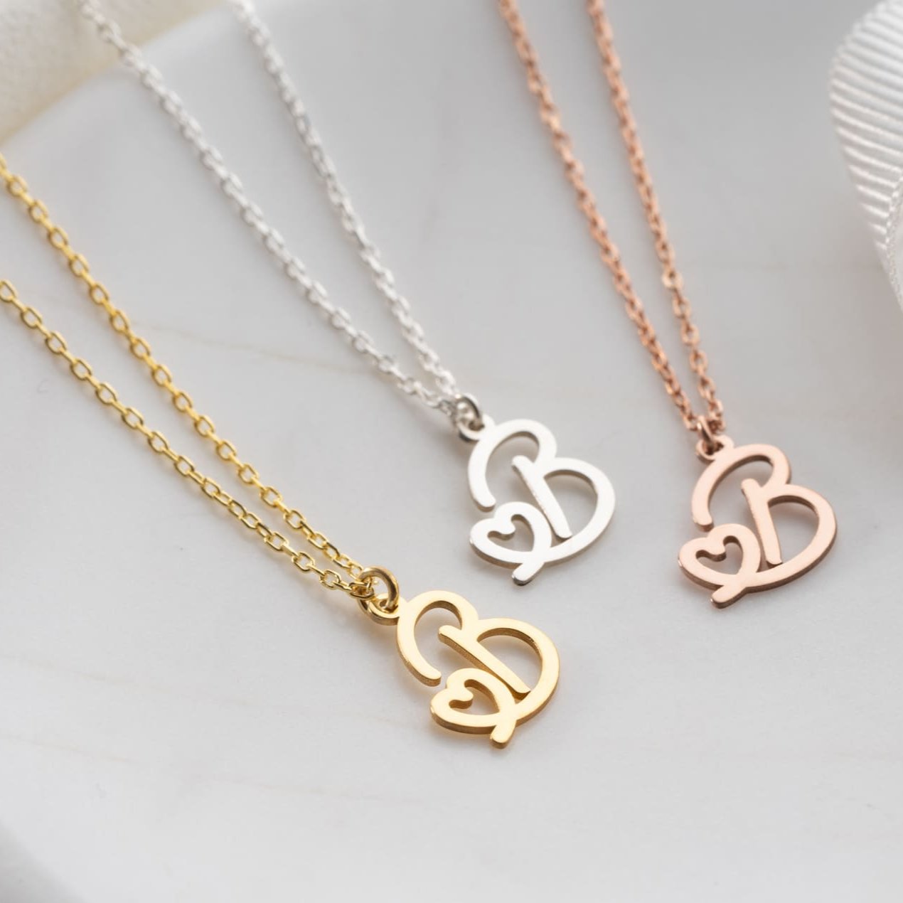 Initial Necklace with Heart Symbol