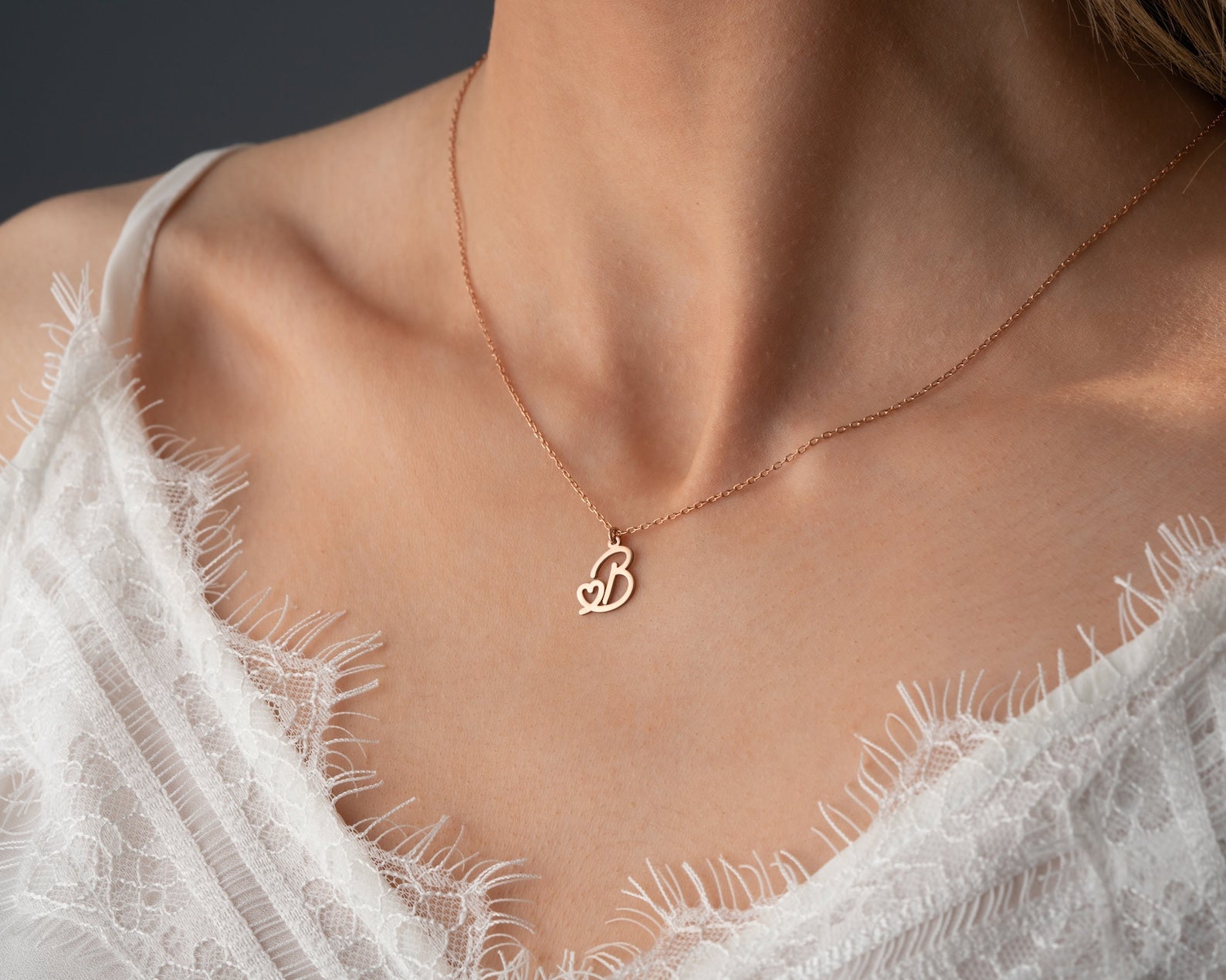 Initial Necklace with Heart Symbol