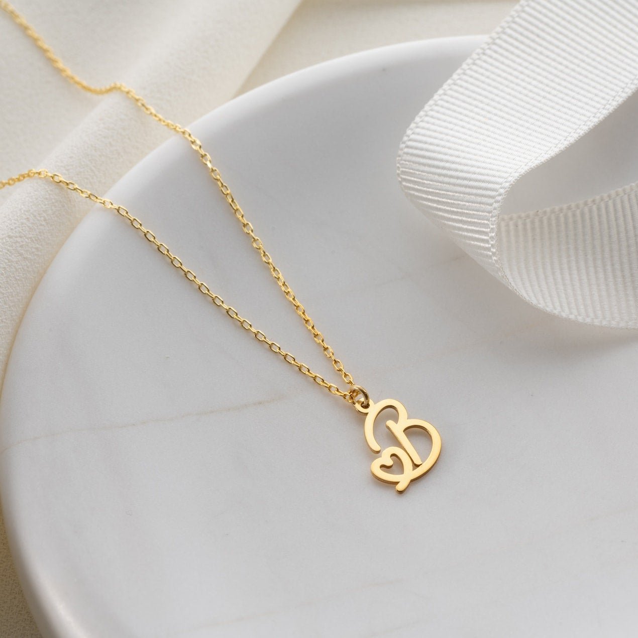 Initial Necklace with Heart Symbol
