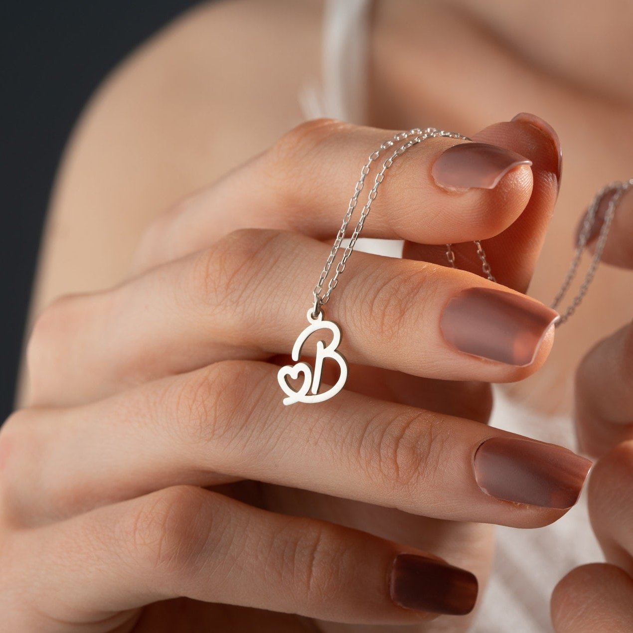 Initial Necklace with Heart Symbol