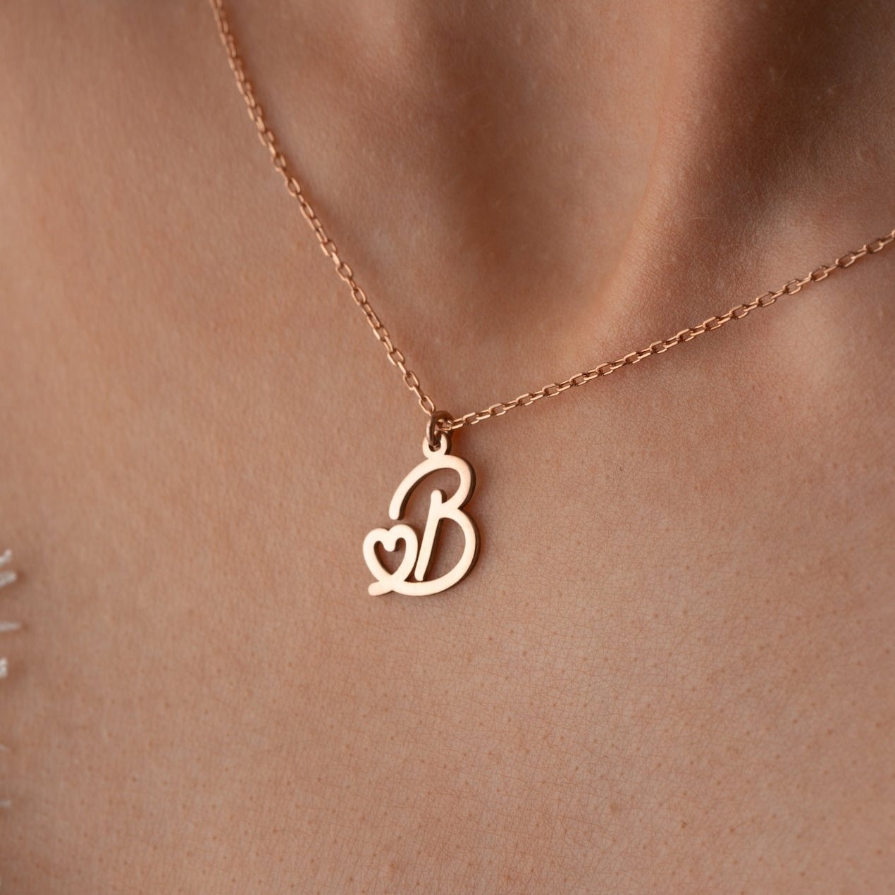 Initial Necklace with Heart Symbol