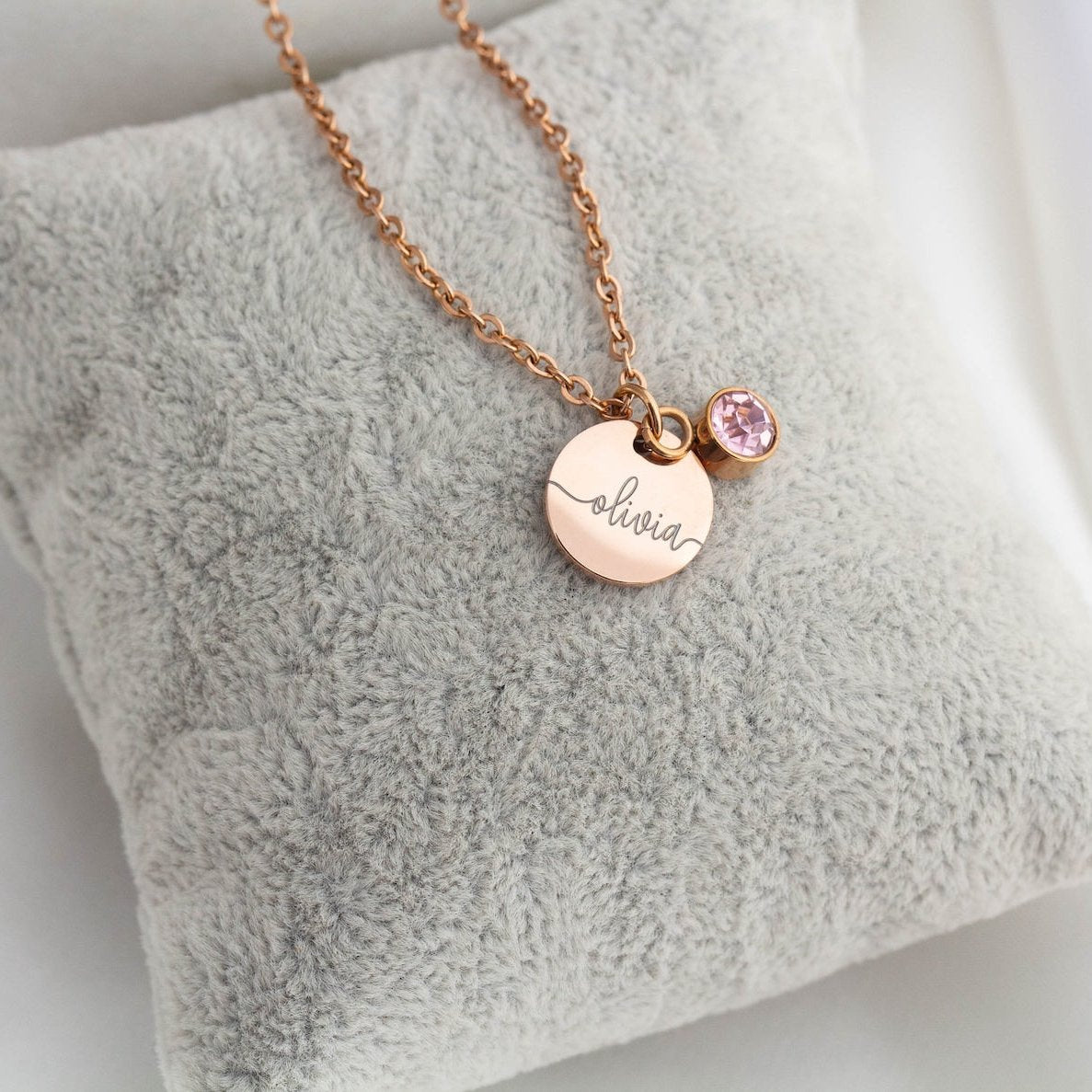 Custom Engraved Name Necklace with Birthstone