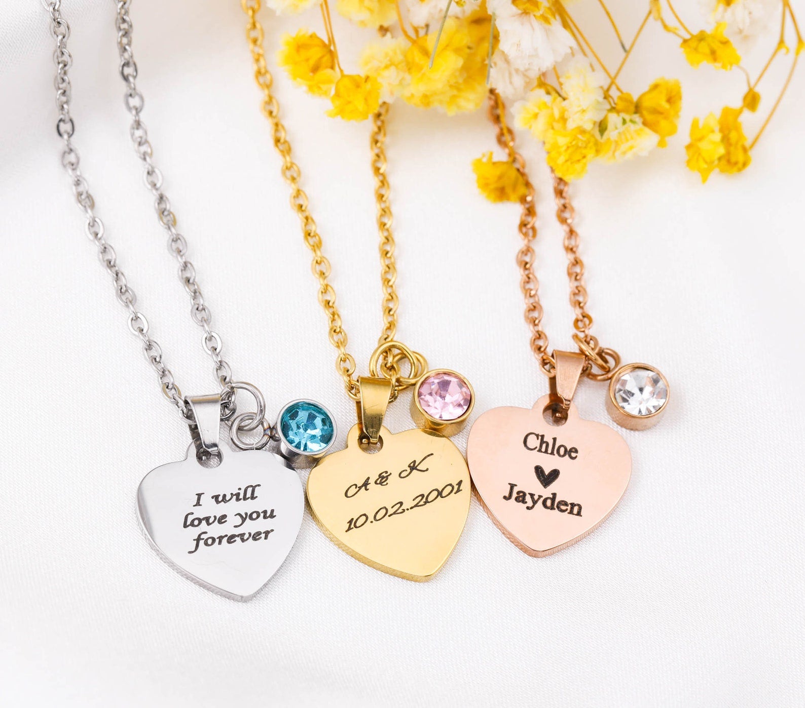 Custom Engraved Name Necklace with Birthstone