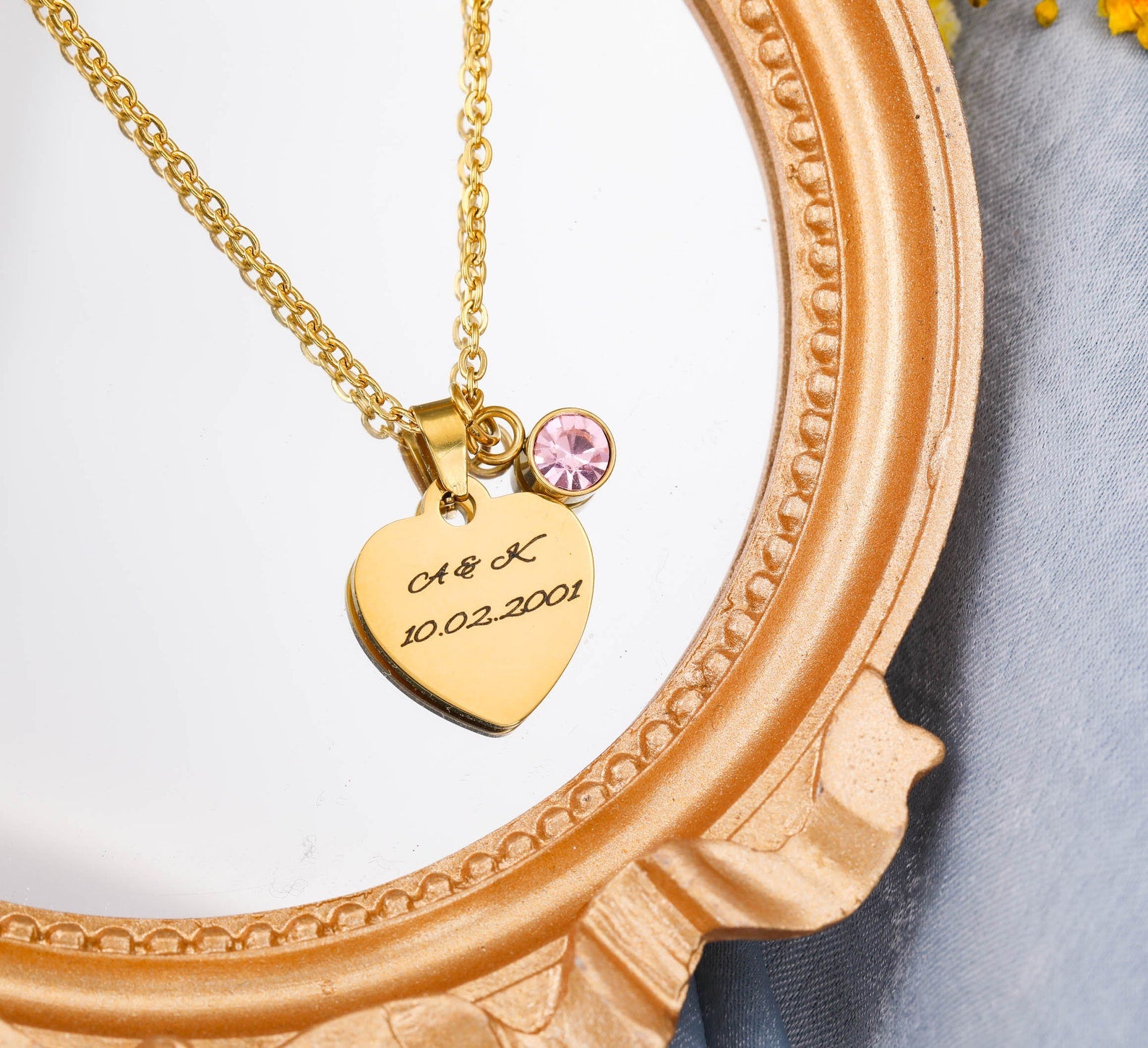 Custom Engraved Name Necklace with Birthstone