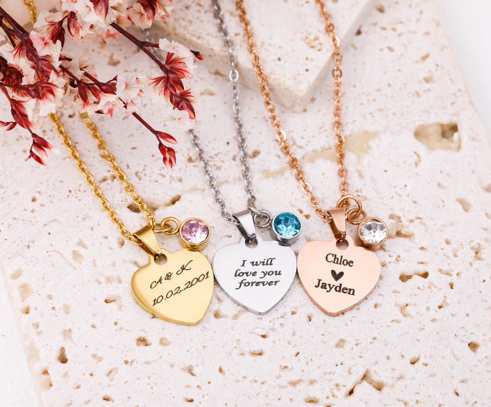 Custom Engraved Name Necklace with Birthstone
