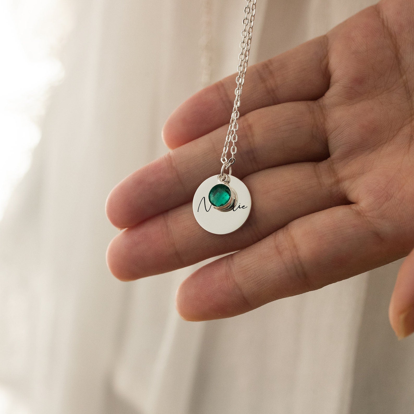 Custom Engraved Name Necklace with Birthstone