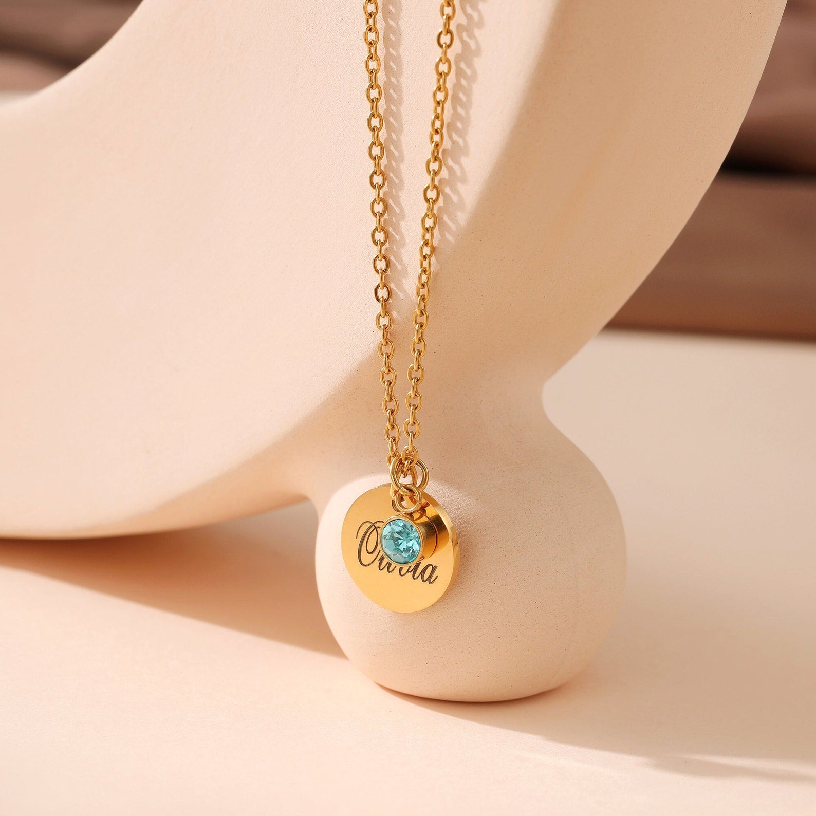 Custom Engraved Name Necklace with Birthstone