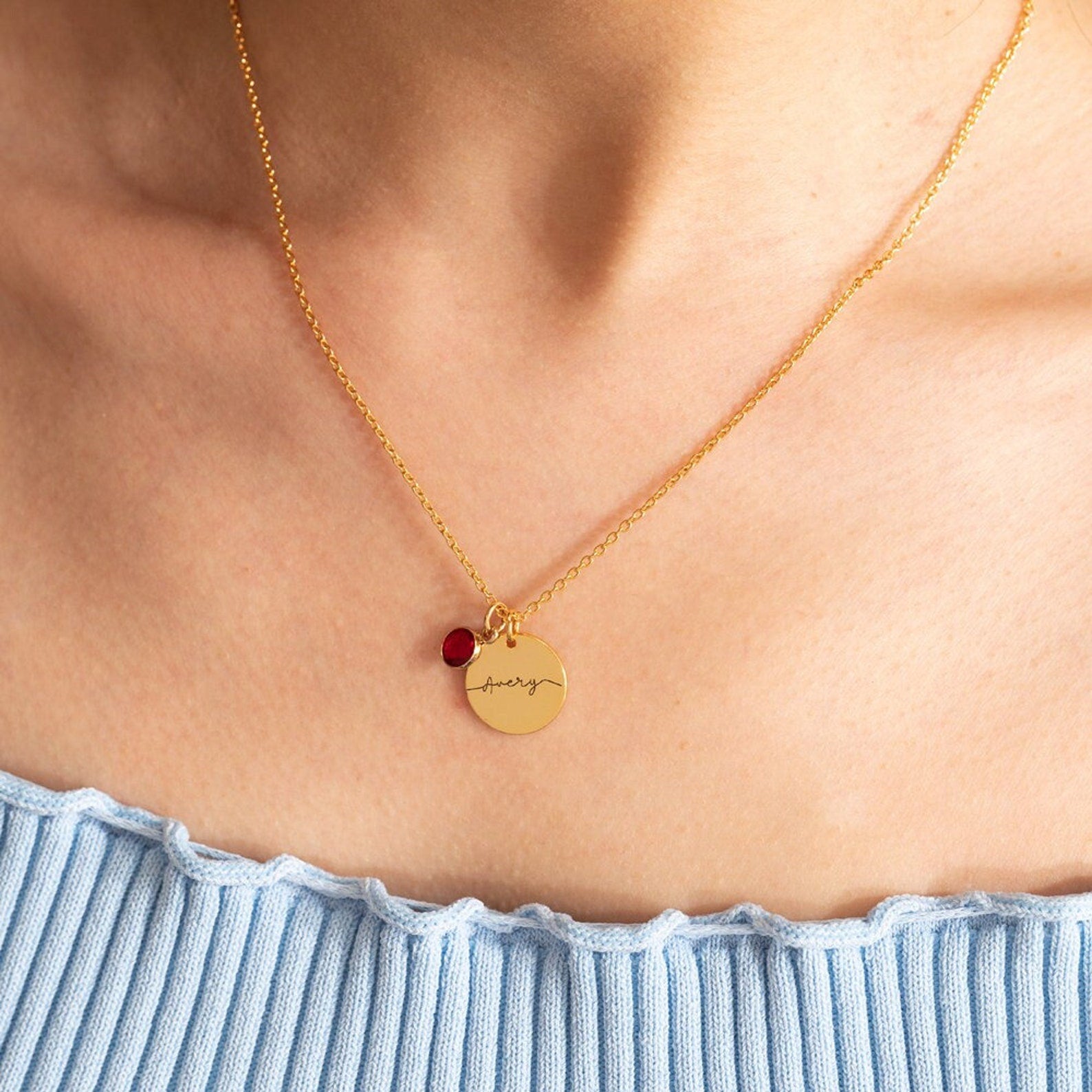 Custom Engraved Name Necklace with Birthstone