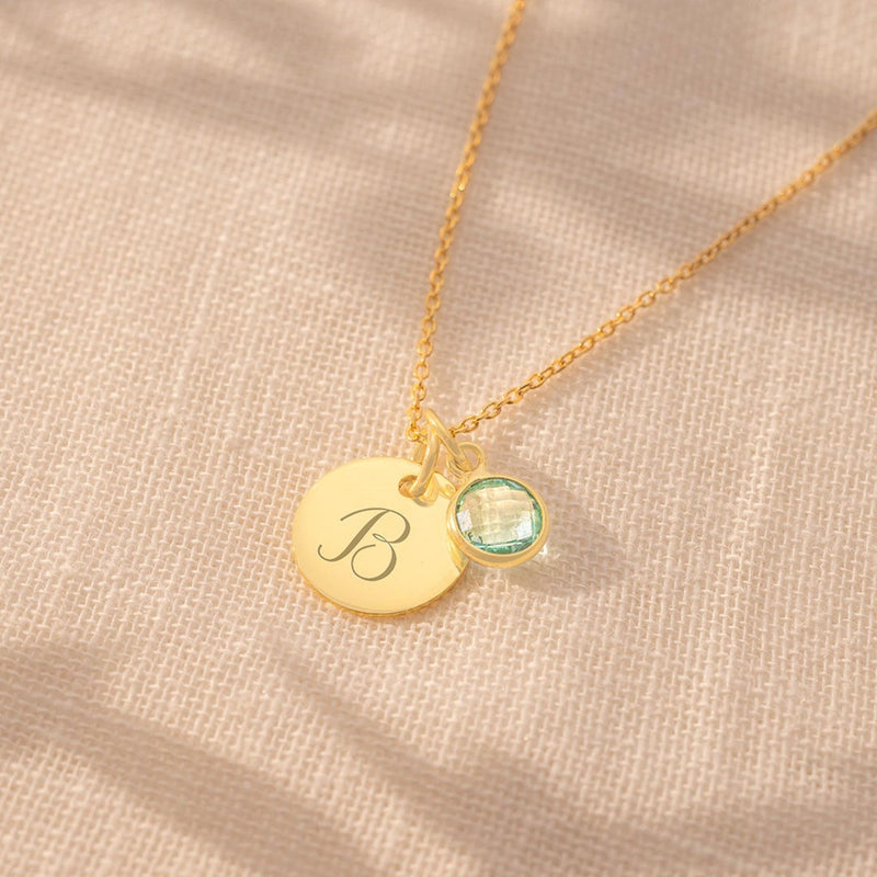 925 Silver Initial and Birthstone Personalised Necklace