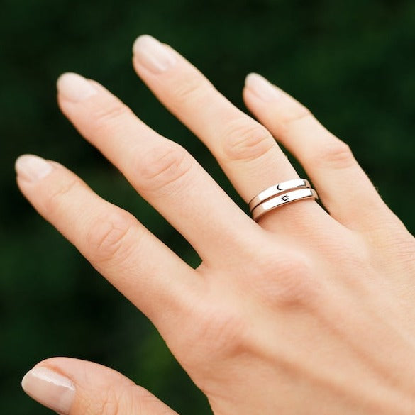 Sun And Moon Couple Pure Silver Rings