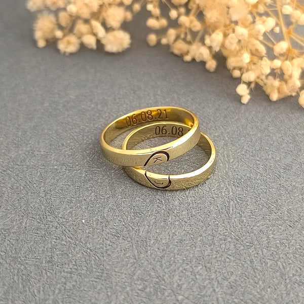 Custom Heart Initial & Engraving Inside Couple Rings-925 Sterling Silver