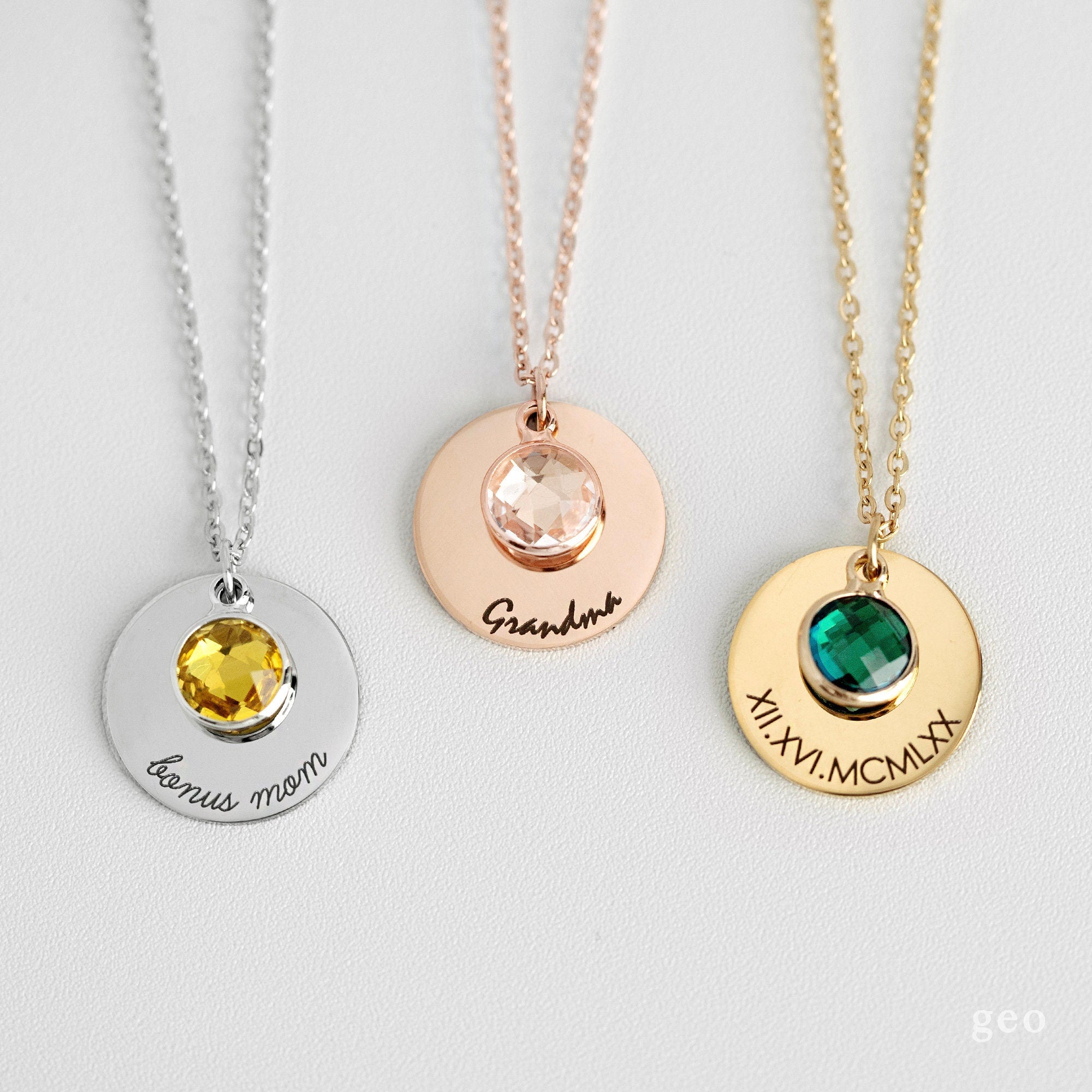 Personalized Engraved Birthstone Necklace Gemstone