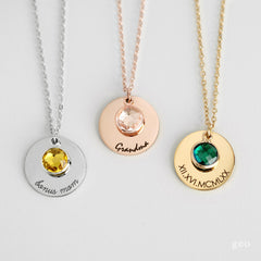 Personalized Engraved Birthstone Necklace Gemstone