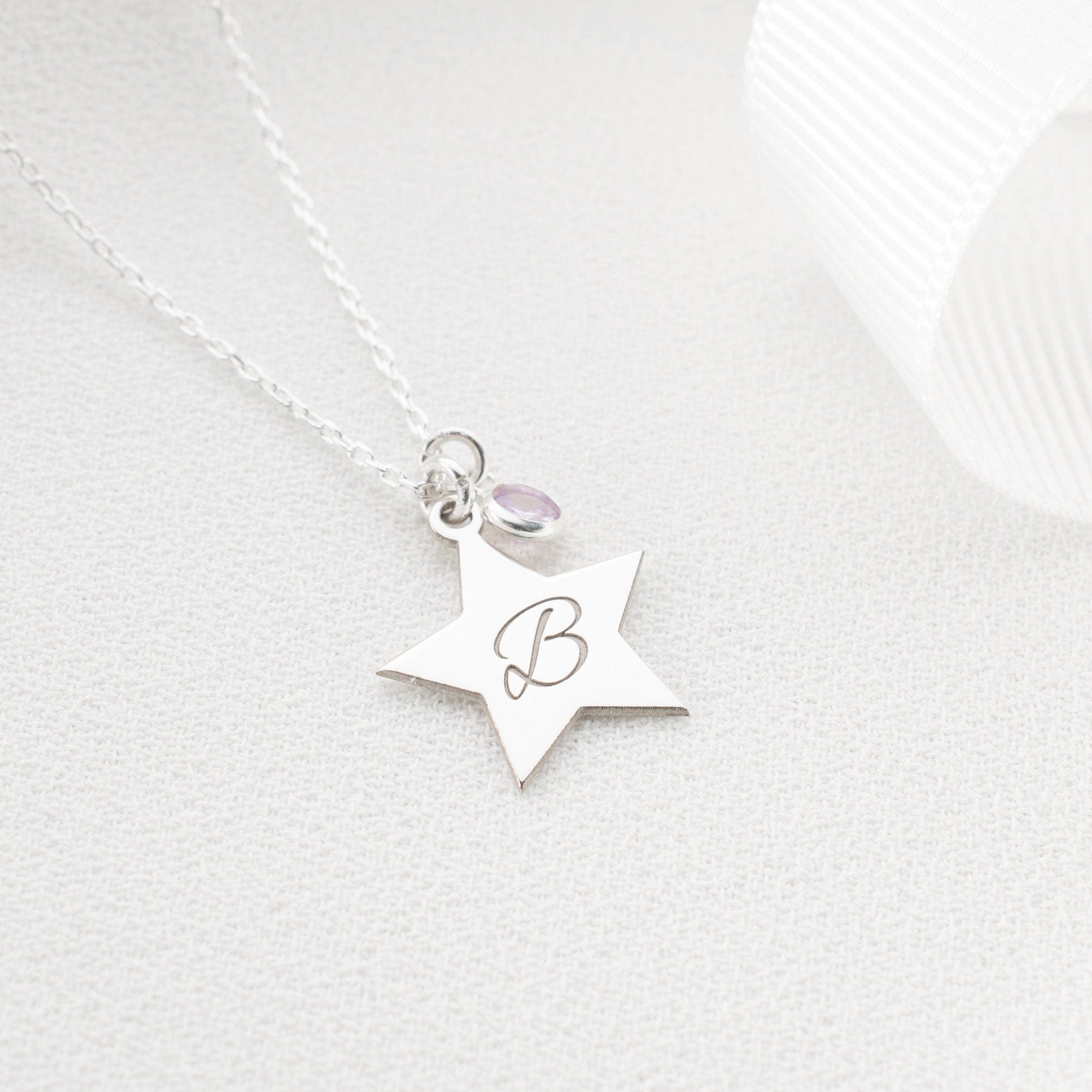 Star Initial Necklace with Birthstone