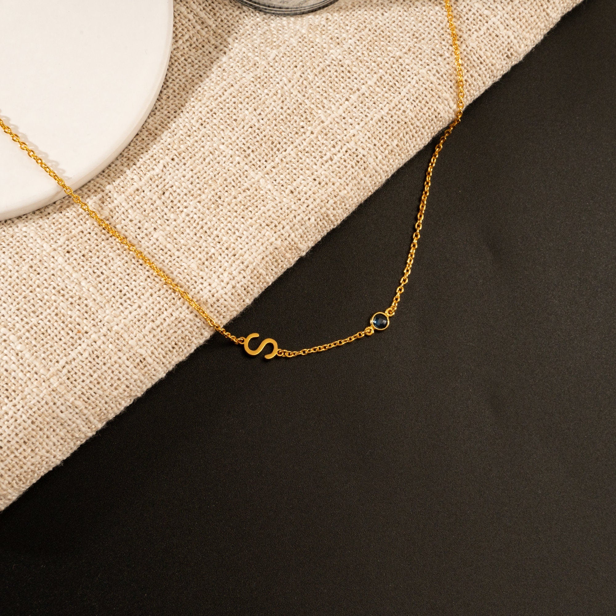 Initial Birthstone Sideways Necklace