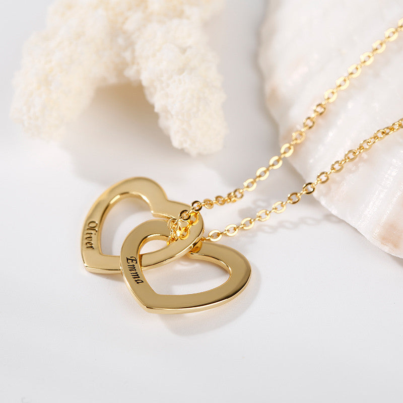 TWO HEART ENGRAVED NAME NECKLACE