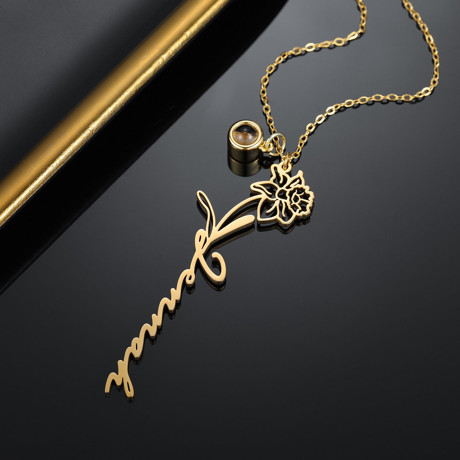 Birth Month Flower And Name Necklace