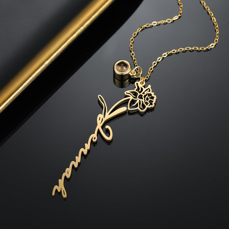 Birth Month Flower And Name Necklace