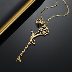 Birth Month Flower And Name Necklace