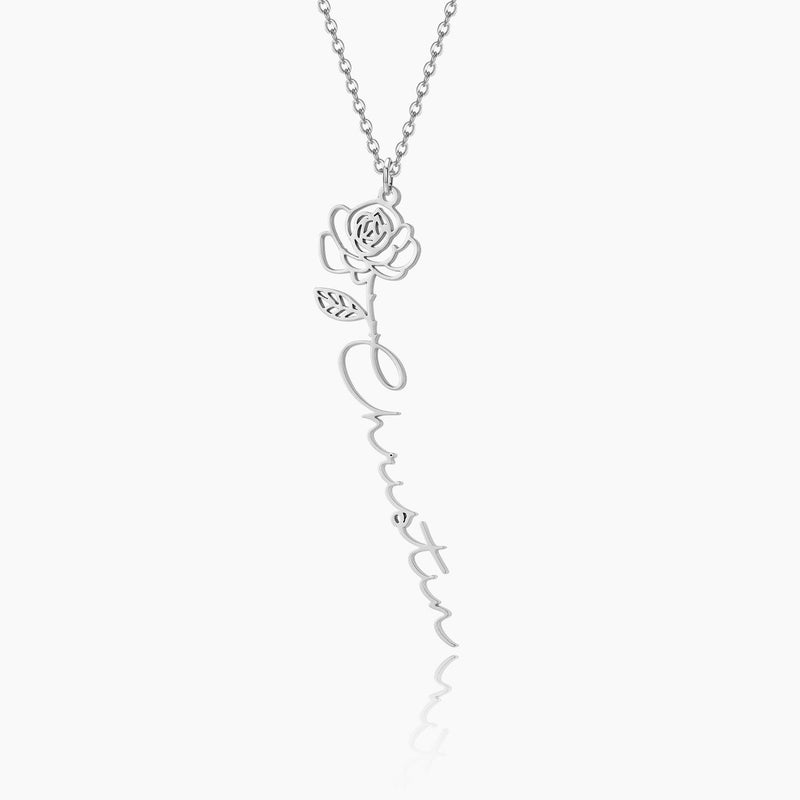 Birth Month Flower And Name Necklace