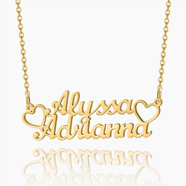 Double Heart And Double Name Necklace