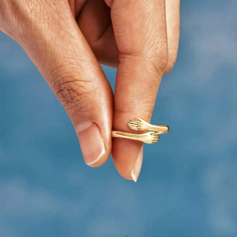 SILVER LOVE HUGGING HAND RING