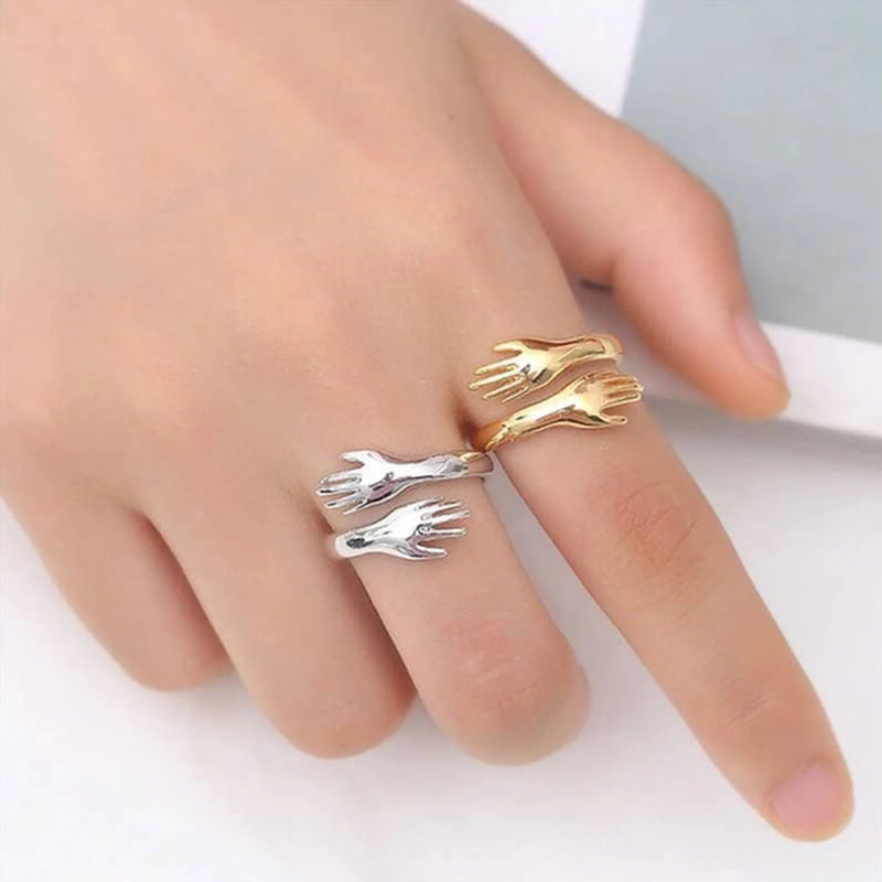 SILVER LOVE HUGGING HAND RING