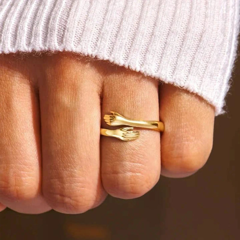 SILVER LOVE HUGGING HAND RING