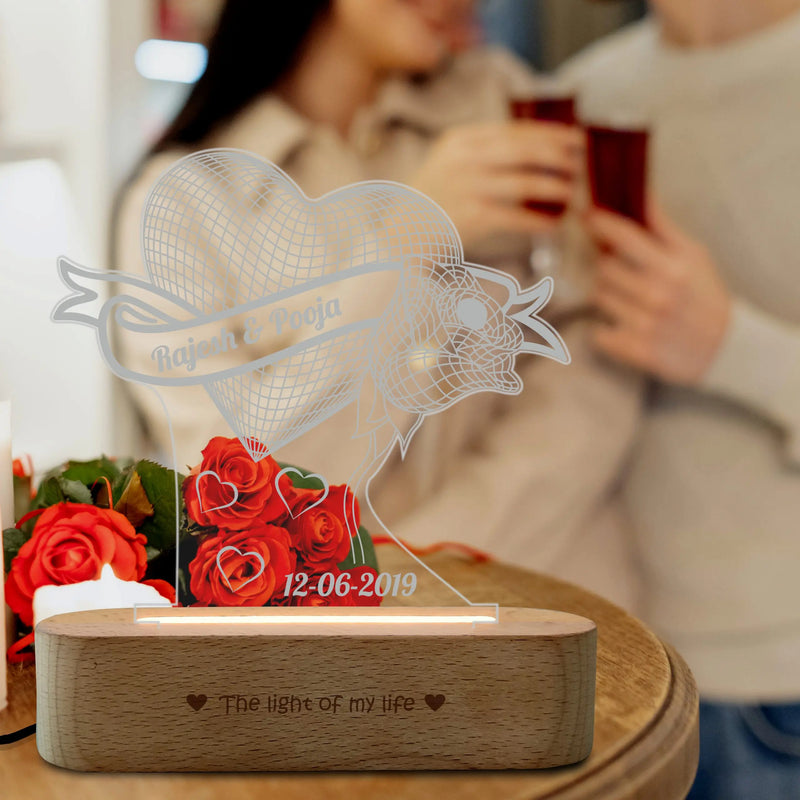  LED Heart Lamp with Rose
