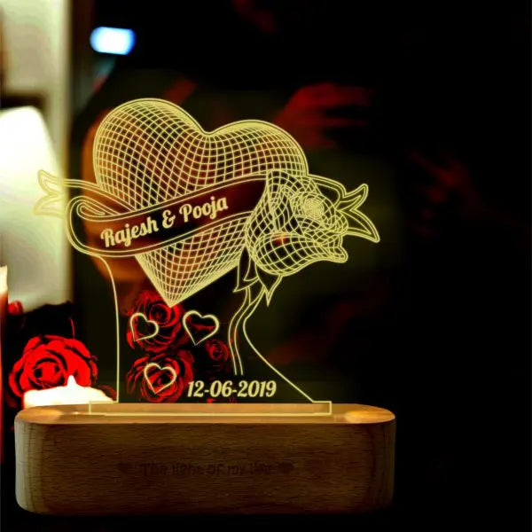  LED Heart Lamp with Rose
